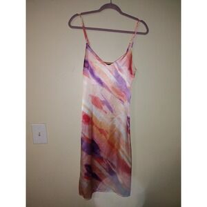 FOREVER 21 Abstract Print Satin Slip Midi Dress Women's Small S Pink Purple